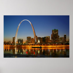 Poster St. Louis Missouri sur le Mississippi par nuit