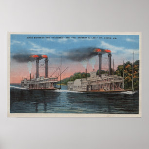 Poster St. Louis, MO - View of Natchez & Robert E. Lee