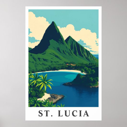 Poster St. Lucia Caribbean Tropical Beach Travel Art (Devant)