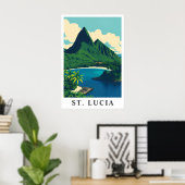 Poster St. Lucia Caribbean Tropical Beach Travel Art (Bureau à domicile)