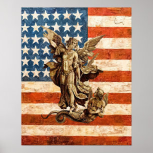 Poster St Michael the Archangel Catholic Saint USA Flag