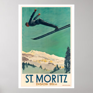 Poster St. Moritz Engadin Zwitzerland Voyage Ancien