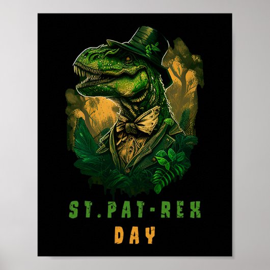 Poster St Pat Trex Day Leprechaun Dinosaur Dino Happy St (Devant)
