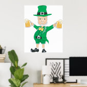 Poster St Patrick’s Day Leprechaun with Beer Mugs (Bureau à domicile)