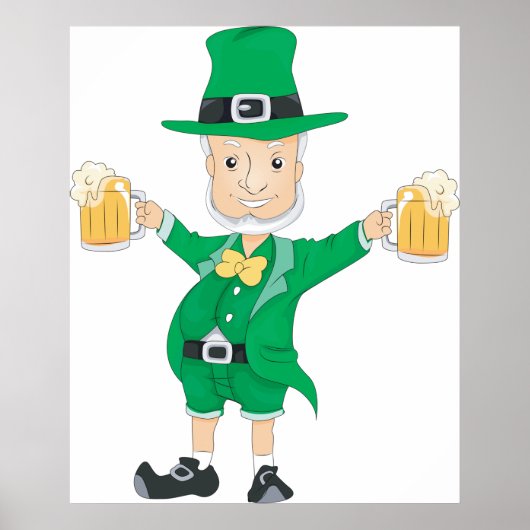 Poster St Patrick’s Day Leprechaun with Beer Mugs (Devant)