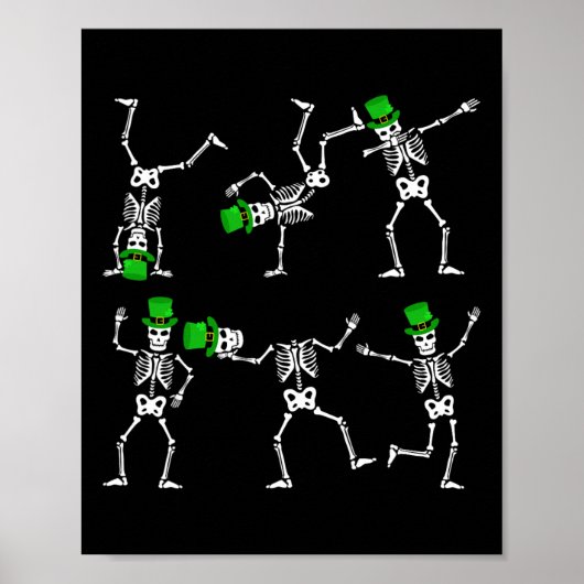 Poster St Patrick's Day Boys Kids Dancing Skeleton Casque (Devant)