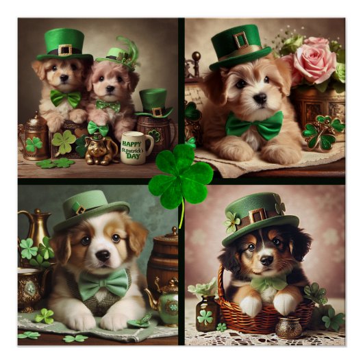 Poster St Patrick's Day Cute Irish Puppies Green Party (Devant)