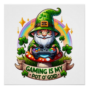 Poster St. Patrick's Day Gamer Gnome