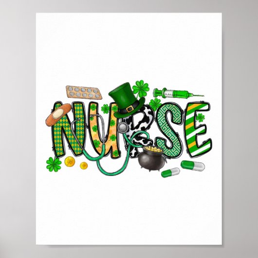 Poster St Patrick's Day Irish Nurse Shamrock  (Devant)