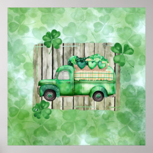 Poster St. Patrick's Day Irlandais Clovers Camion Vintage