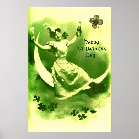 POSTER ST PATRICK'S DAY MOON LADY WITH SHAMROCKS (Devant)