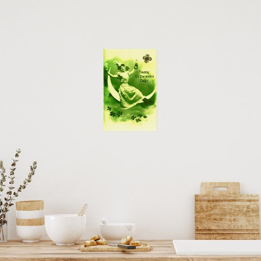 POSTER ST PATRICK'S DAY MOON LADY WITH SHAMROCKS (Cuisine)