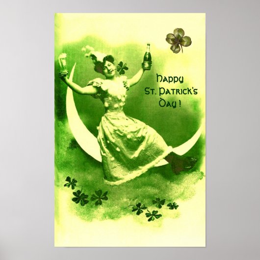 POSTER ST PATRICK'S DAY MOON LADY WITH SHAMROCKS (Devant)