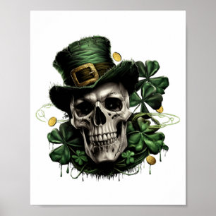 Poster St Patricks Day T-shirt crâne irlandais sombre ave