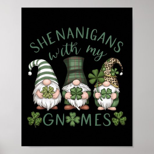 Poster St Patricks Day Trèfle Chanceux Gnomes Léopard Iri (Devant)