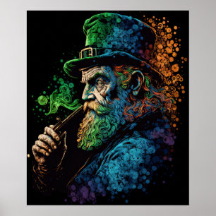 Poster St Patrick's Leprechaun Fumer Pipe Ai Art