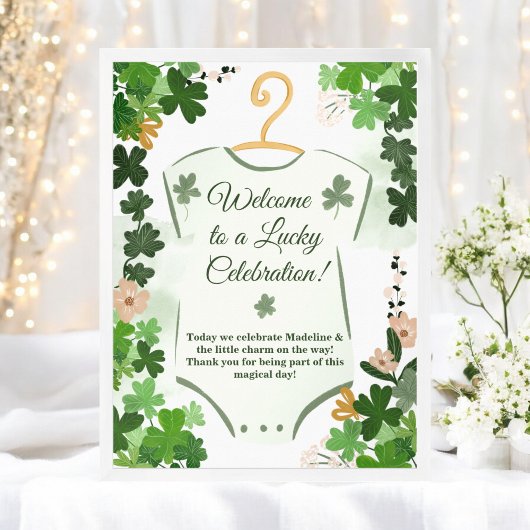 Poster St. Patrick's Lucky Charm Baby shower Bienvenue