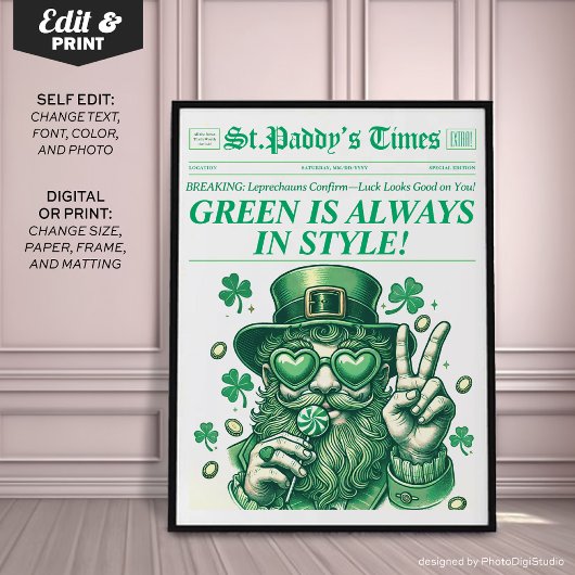 Poster St. Patricks Wall Art Retro Journal Imprimer