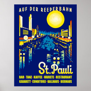 Poster St. Pauli la nuit, ville de Hambourg, Allemagne