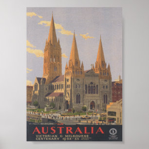 Poster St. Pauls, Melbourne Australie Vintage voyage