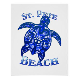 Poster St Pete Beach Floride Vacances Tortue Tribale