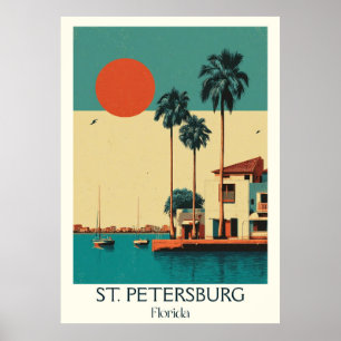 Poster St. Petersburg Floride Vintage Skyline Travel Art