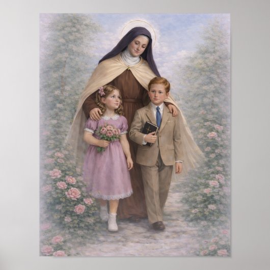 Poster St. Therese Guiding Children Roses Catholic (Devant)