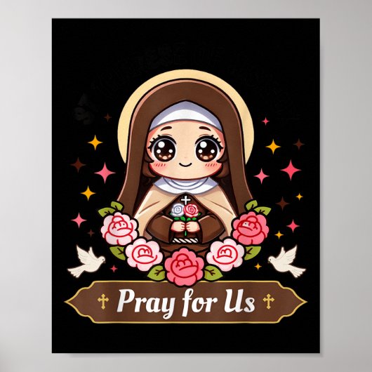 Poster St Therese Of Lisieux Pray For Us Catholic Roses F (Devant)