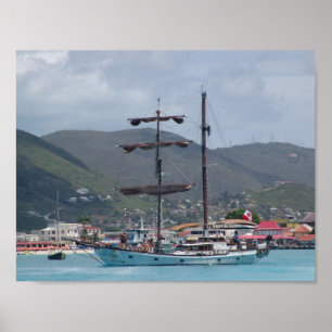 Poster St Thomas avec grand Sail Boat, ressemble à pirate