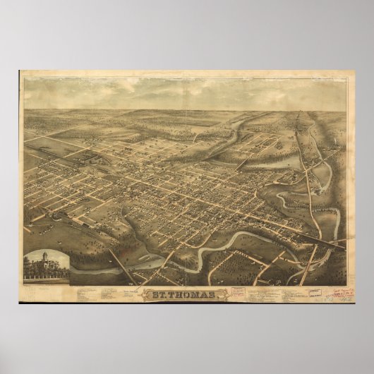 Poster St Thomas Ontario 1896 Carte panoramique antique (Devant)