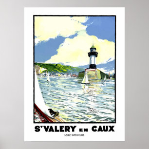 Poster St. Valery en cayx, eau, phare, voilier
