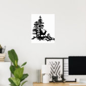 Poster Stade Deer Tree Forêt Animal Silhouette Nature Art (Bureau à domicile)