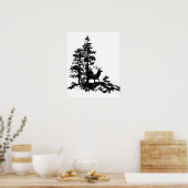 Poster Stade Deer Tree Forêt Animal Silhouette Nature Art (Cuisine)