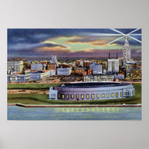 Poster Stade et horizon de Cleveland Ohio la nuit