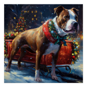 Poster Staffordshire Bull Terrier Noël Festive