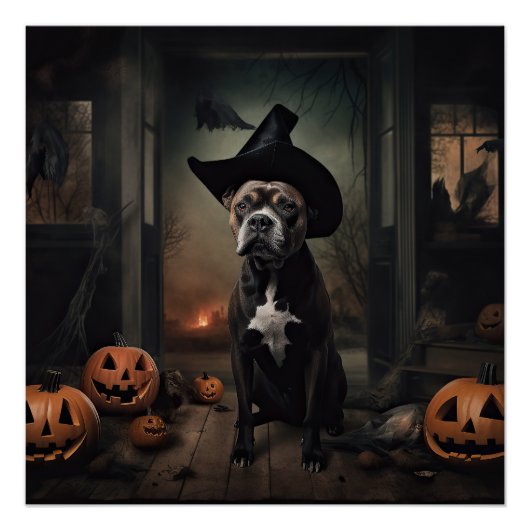 Poster Staffordshire Terrier Citrouilles Halloween effray (Devant)