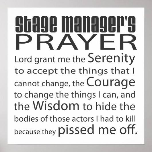 Poster Stage Manager's Prayer (Devant)