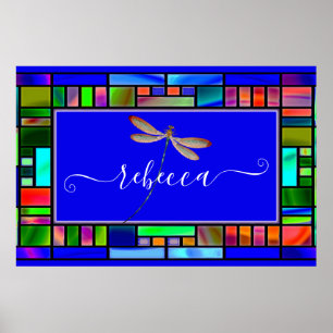 Poster Stained glass and dragonfly personalized 