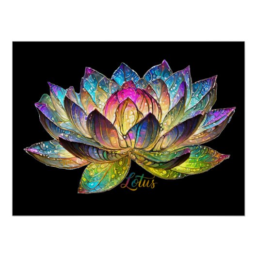 Poster Stained Glass Colorful Lotus Flower on Black (Devant)