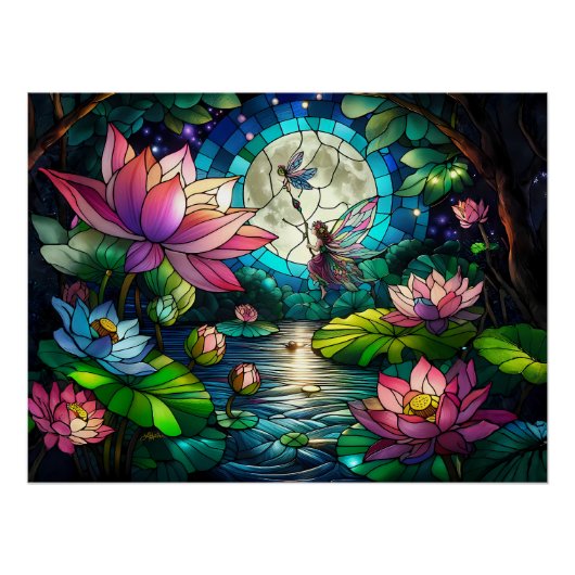 Poster Stained Glass Little Fairy With Dragonfly (Devant)