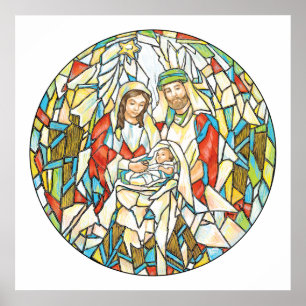 Poster Stained Glass Nativity Painting