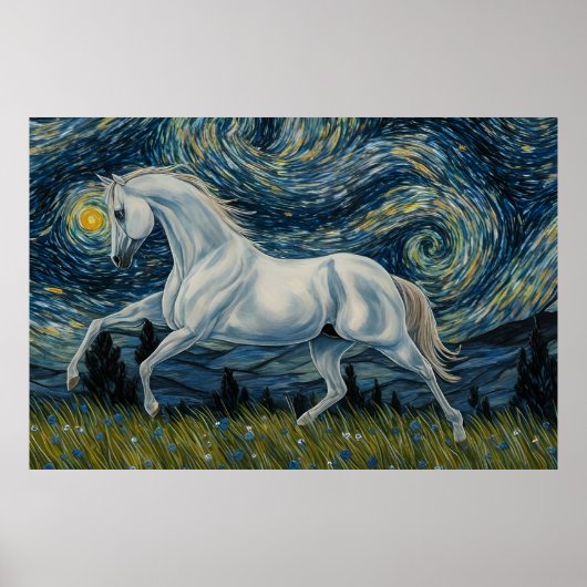 Poster Stallion gris dans la nuit étoilée (Devant)