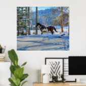 Poster Stallion Pinto Paint & Neige d'hiver (Bureau à domicile)