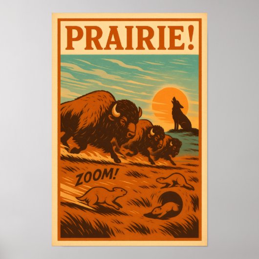 Poster Stampede des Prairies - Bison, Chiens des Prairies (Devant)
