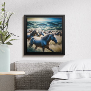 Poster Stampede majestueux en champ d'or