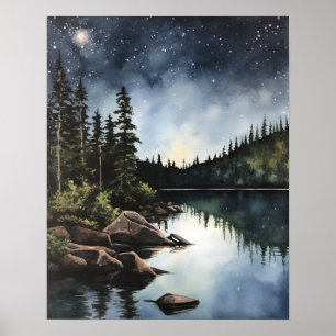 Poster Star Lake Watercolor Paysage Art Imprimer l'affich