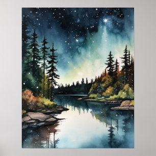 Poster Star Lake Watercolor Paysage Art Imprimer l'affich