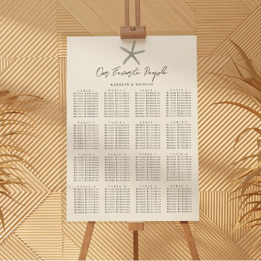 Poster Starfish Beach Wedding 16 Table Seating Charts