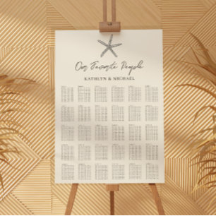 Poster Starfish Beach Wedding 30 Table Seating Charts