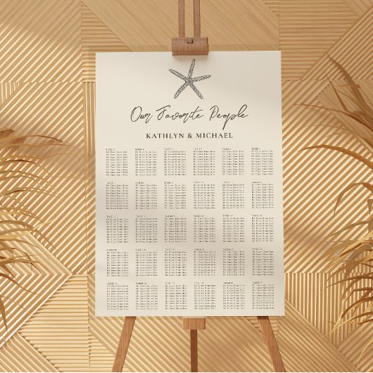 Poster Starfish Beach Wedding 30 Table Seating Charts